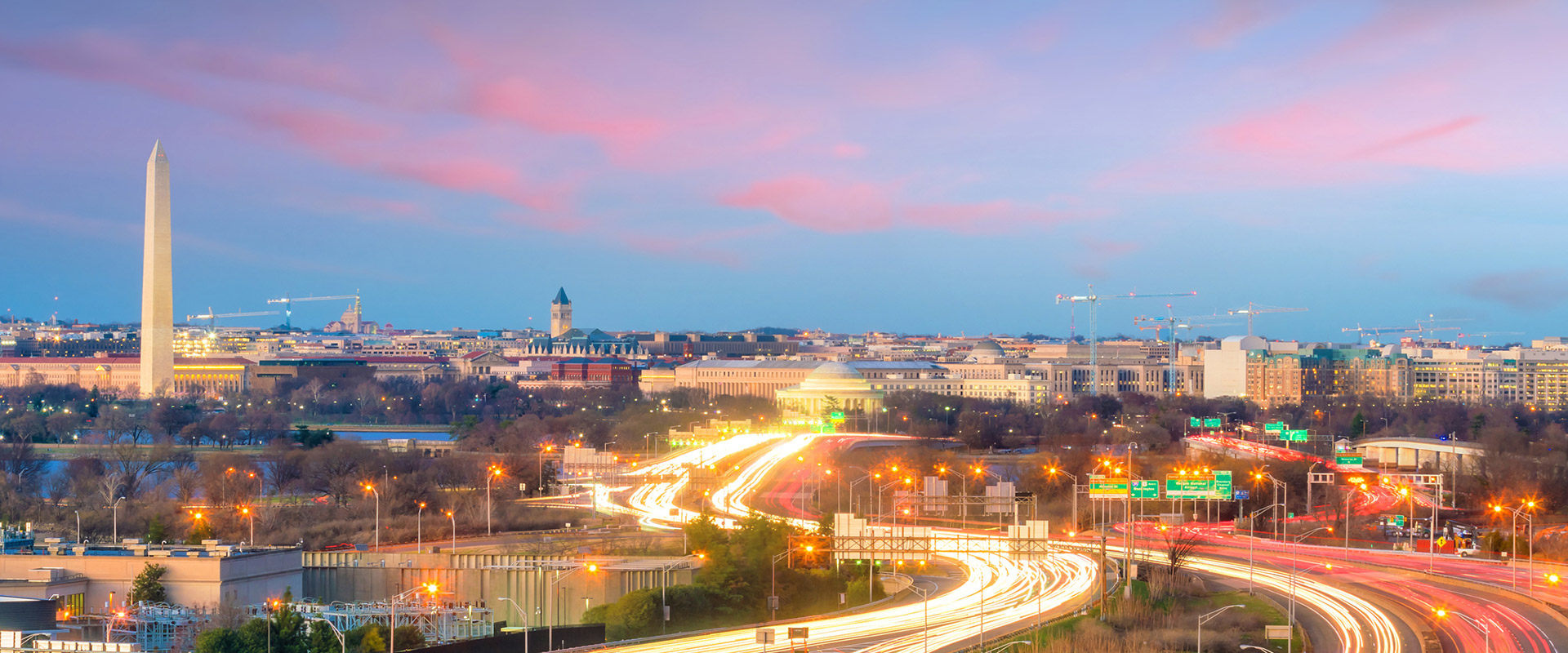 An image of the Washington, DC skyline with the Washington monument